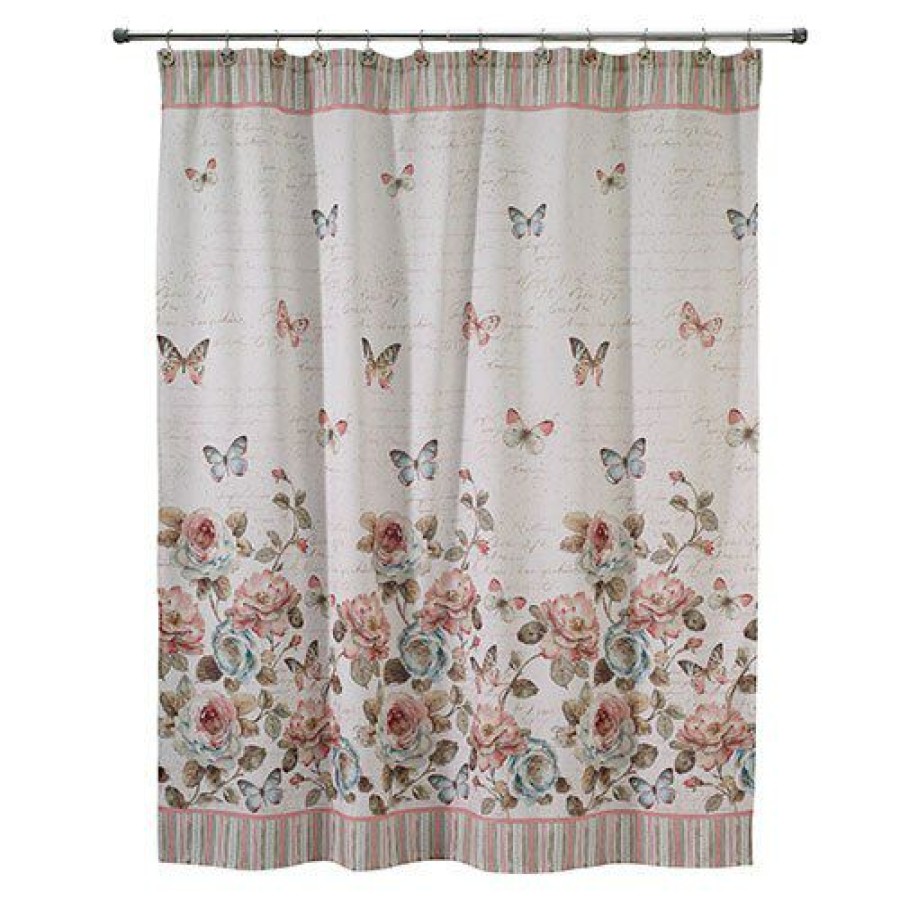 Shower Curtains * | Wholesale Shower Curtains Avanti Butterfly Garden Shower Curtain White