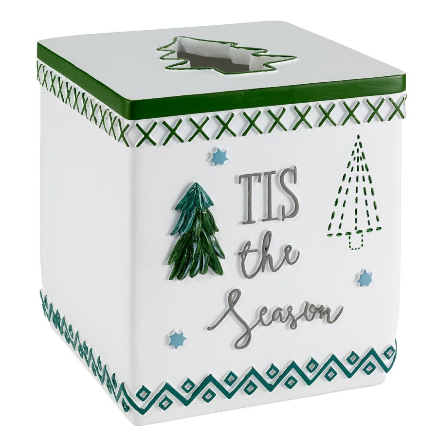 Tissue Box Holders * | Top 10 Tissue Box Holders Avanti Christmas Tree Tissue Cover White