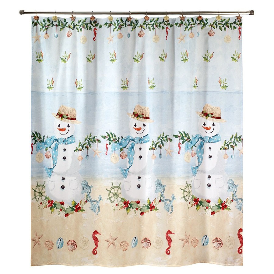 Shower Curtains * | Cheapest Shower Curtains Avanti Coastal Snowman Shower Curtain White