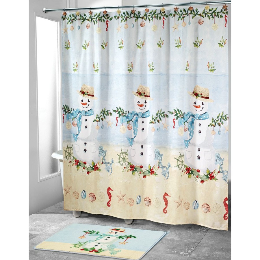 Shower Curtains * | Cheapest Shower Curtains Avanti Coastal Snowman Shower Curtain White