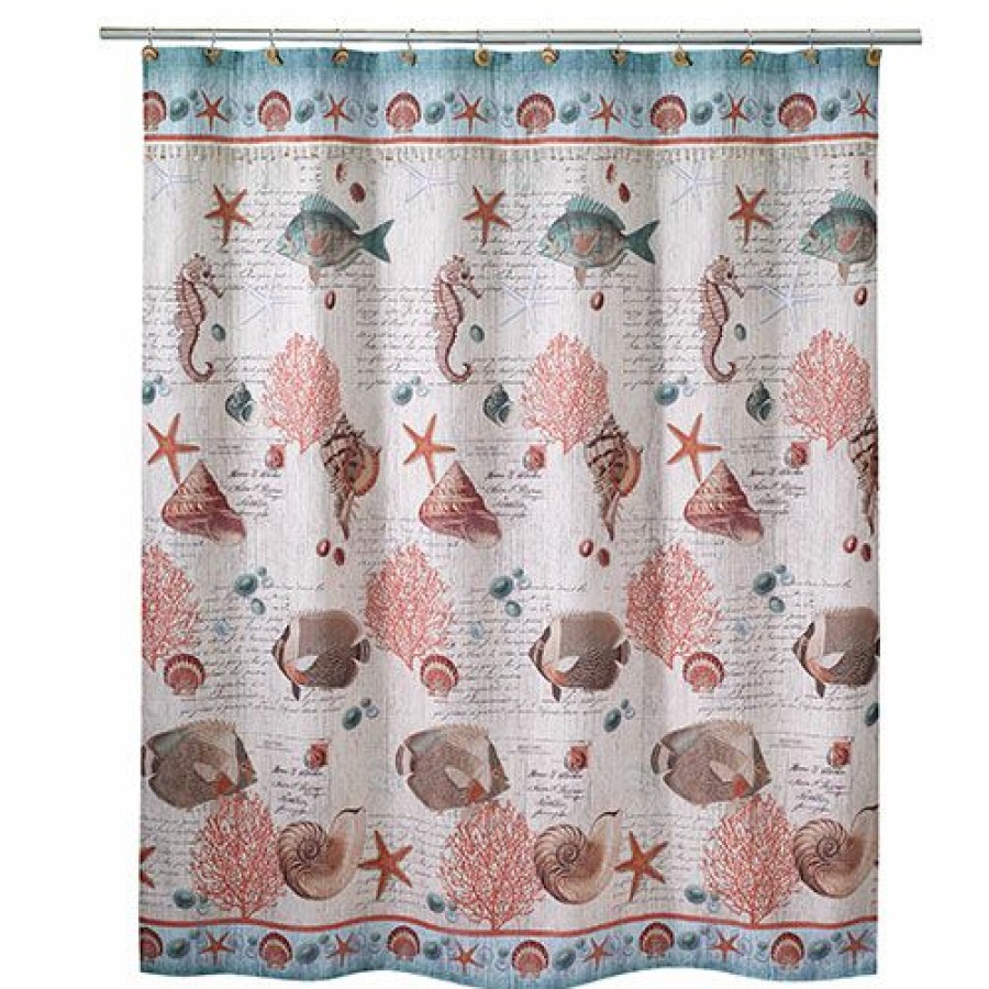 Shower Curtains * | Discount Shower Curtains Avanti Seaside Vintage Shower Curtain Coral-Multi