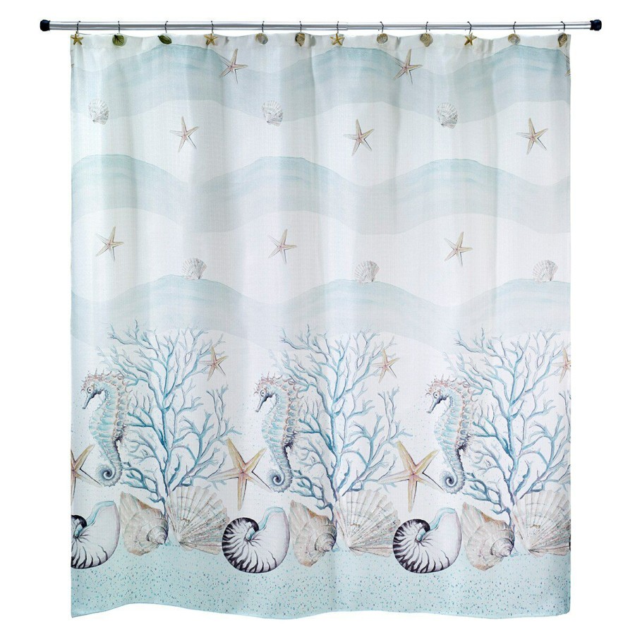 Shower Curtains * | Buy Shower Curtains Avanti Coastal Terrazzo Shower Curtain White/Multi