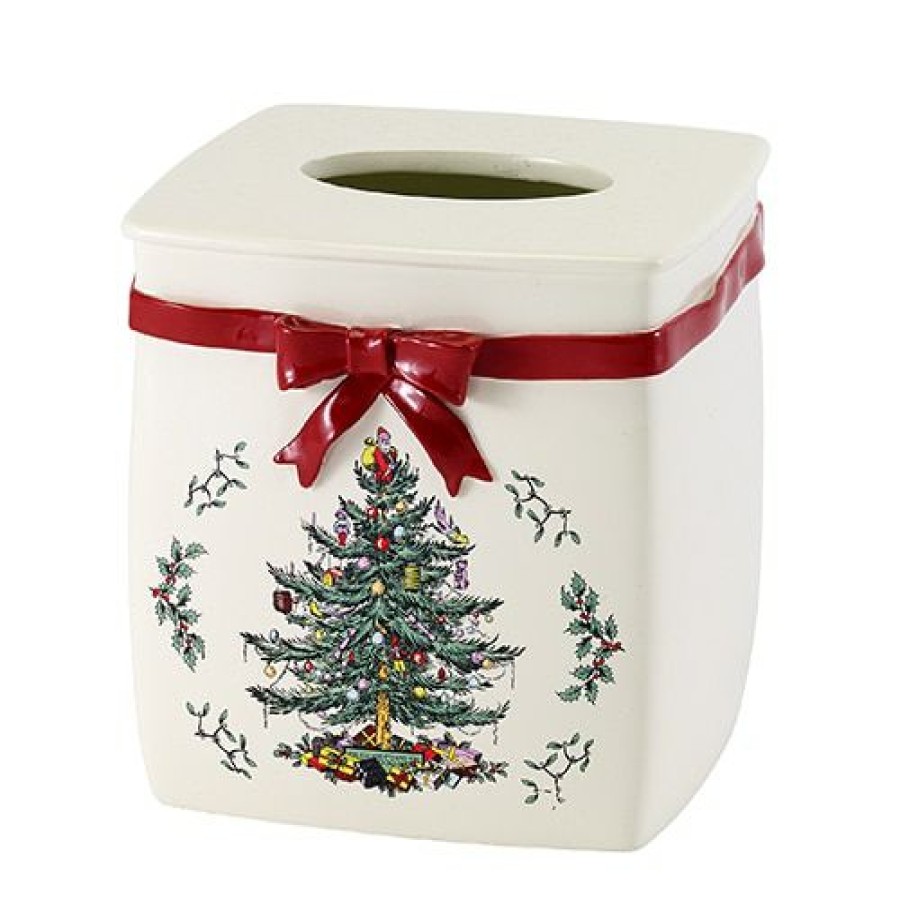 Tissue Box Holders * | Promo Tissue Box Holders Avanti Spode Christmas Tree Bow Tissue Cover Red