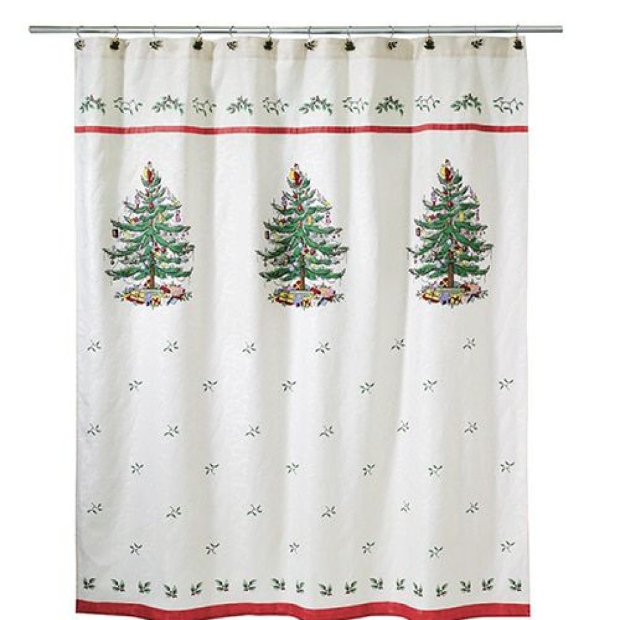 Shower Curtains * | Flash Sale Shower Curtains Avanti Spode Christmas Tree Shower Curtain Red