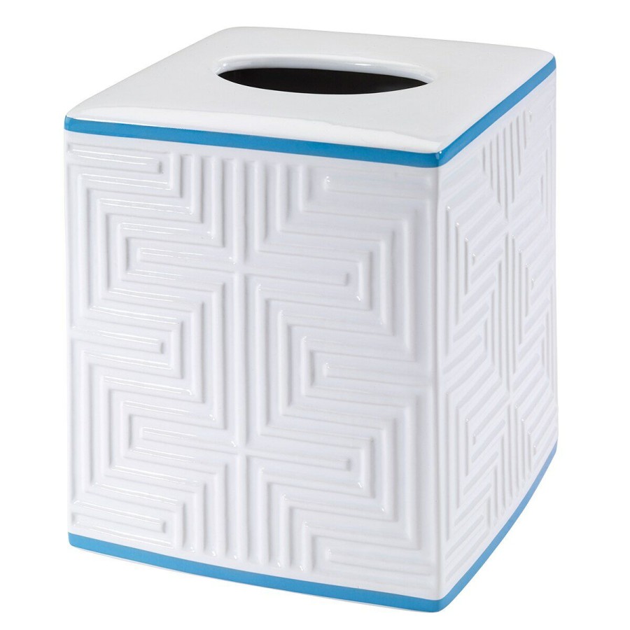 Tissue Box Holders * | Top 10 Tissue Box Holders Avanti Now House By Jonathan Adler Mercer Tissue Box Cover White/Aqua