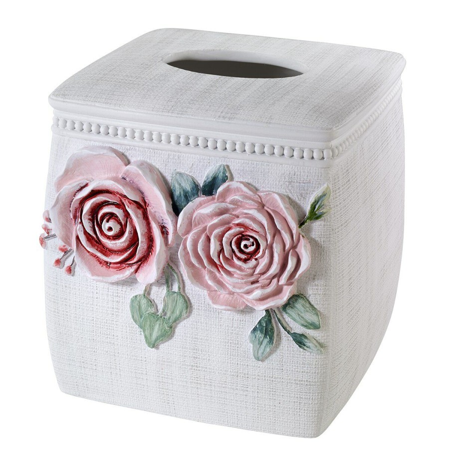 Tissue Box Holders * | Deals Tissue Box Holders Avanti Spring Garden Tissue Cover Off-White/Multi