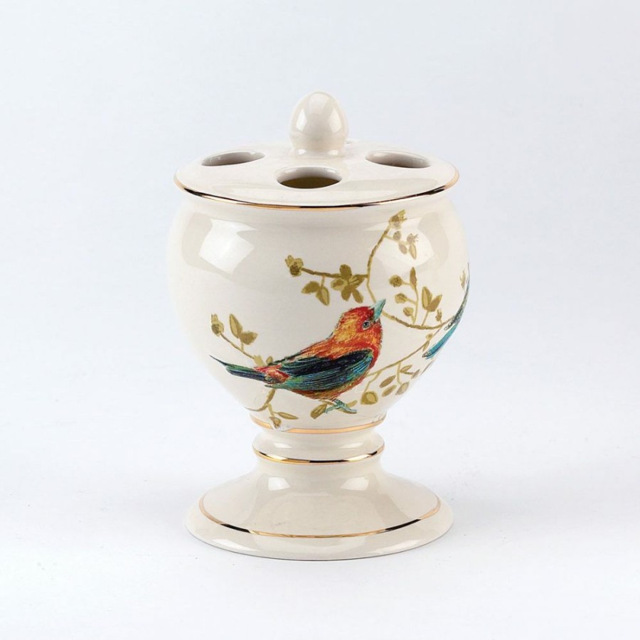 Toothbrush Holders * | Discount Toothbrush Holders Avanti Gilded Birds Toothbrush Holder Ivory