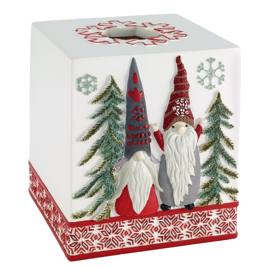 Tissue Box Holders * | Budget Tissue Box Holders Avanti Christmas Gnomes Tissue Cover White