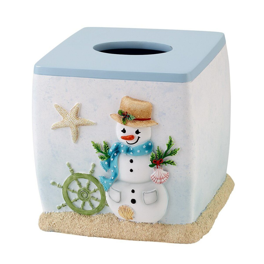 Tissue Box Holders * | Cheap Tissue Box Holders Avanti Coastal Snowman Tissue Cover No-Color