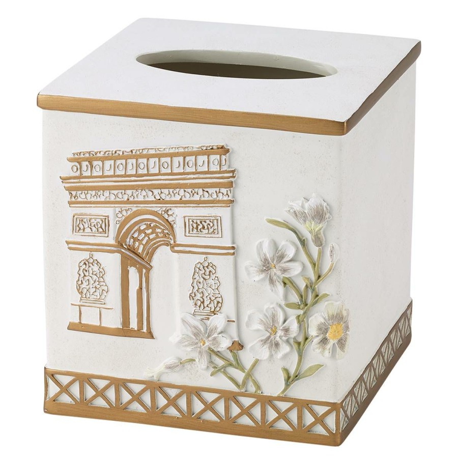 Tissue Box Holders * | Top 10 Tissue Box Holders Avanti Paris Botanique Tissue Cover White-Multi