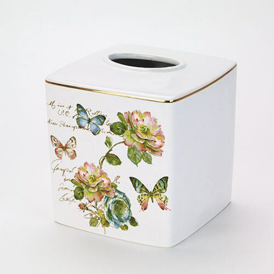 Tissue Box Holders * | Brand New Tissue Box Holders Avanti Butterfly Garden Ceramic Tissue Box White