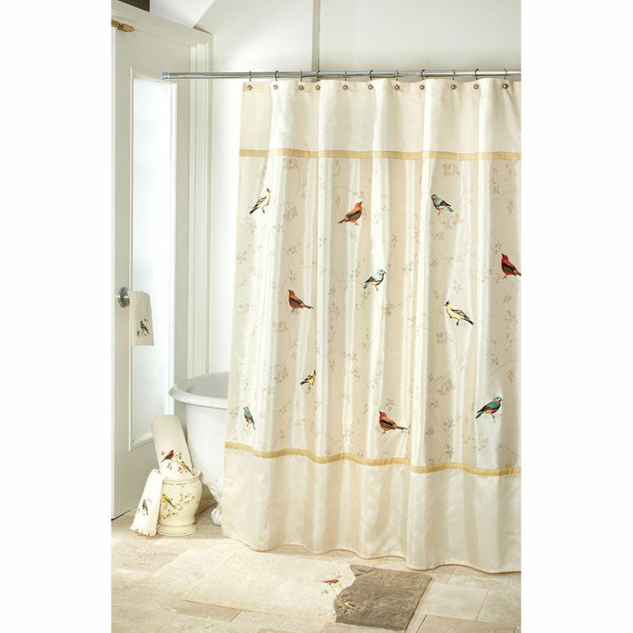 Shower Curtains * | Brand New Shower Curtains Avanti Gilded Birds Shower Curtain Ivory