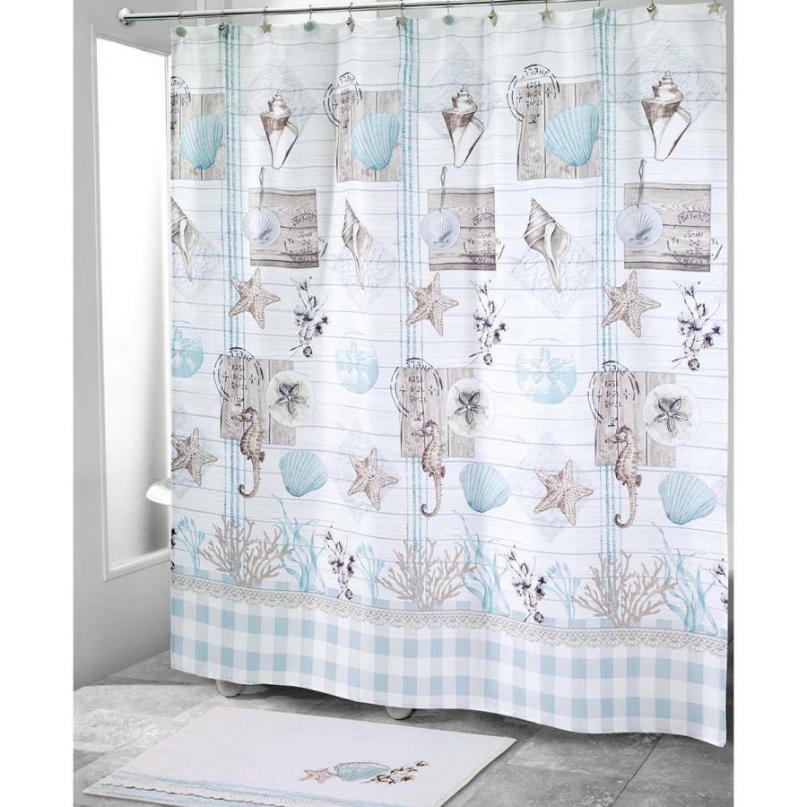 Shower Curtains * | Best Pirce Shower Curtains Avanti Farmhouse Shell Shower Curtain Turquoise/Multi