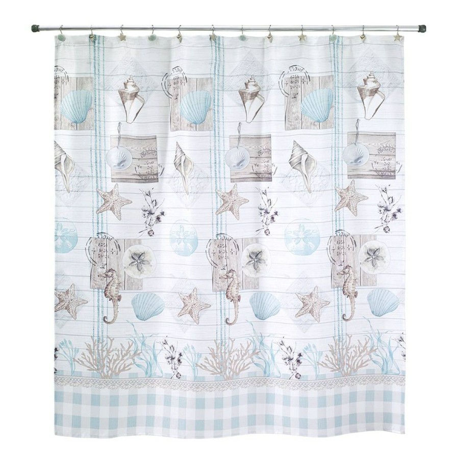 Shower Curtains * | Best Pirce Shower Curtains Avanti Farmhouse Shell Shower Curtain Turquoise/Multi