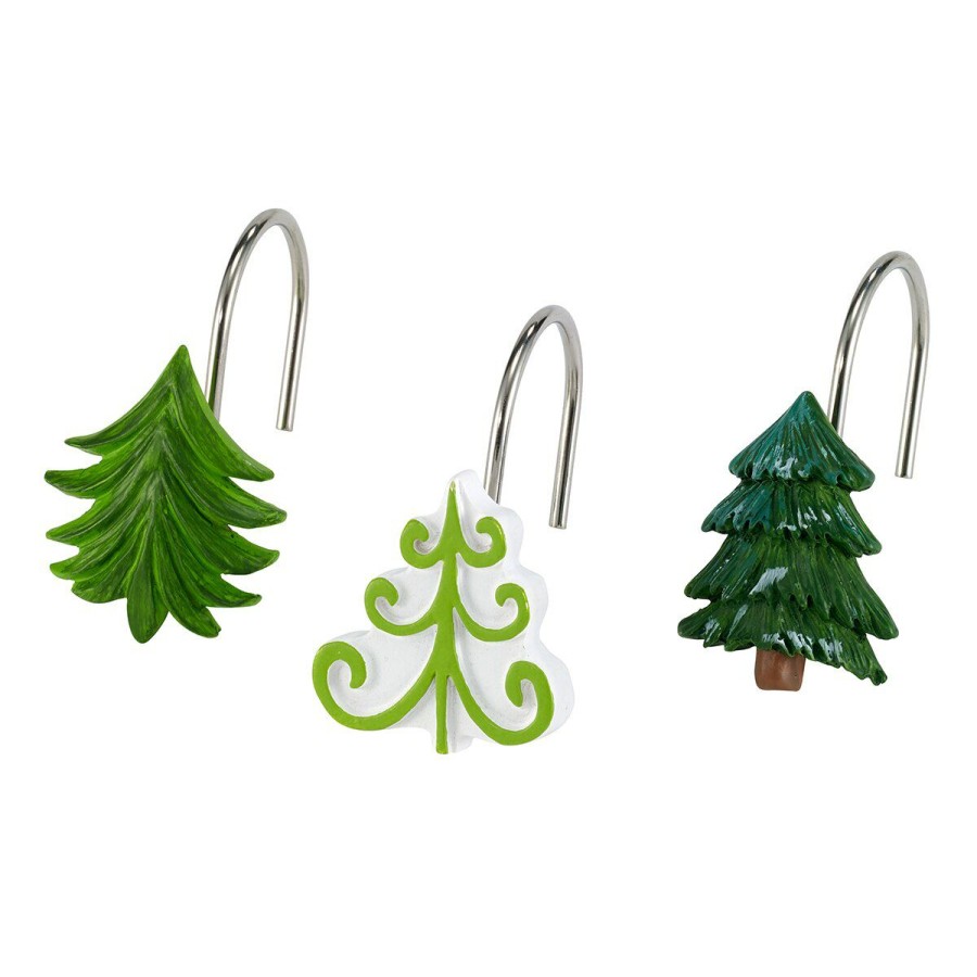 Shower Curtain Hooks * | Brand New Shower Curtain Hooks Avanti Christmas Tree Shower Hooks Green