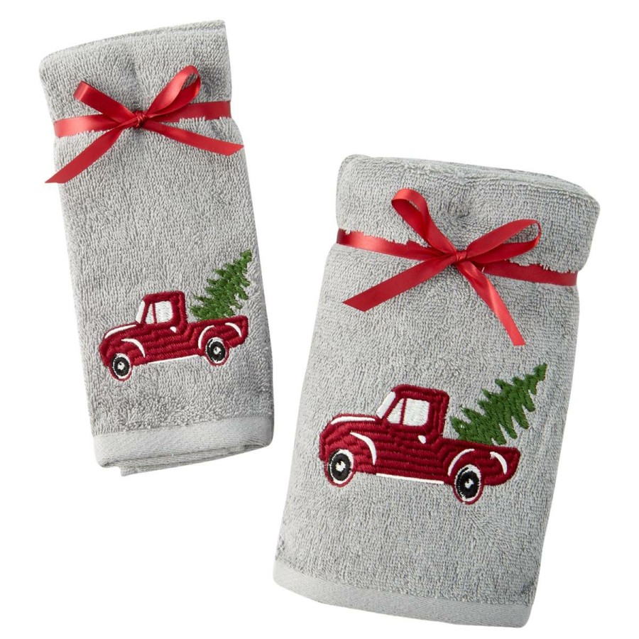 Towels * | Flash Sale Avanti Christmas Truck 2Pk. Hand/Fingertip Towels Nickel