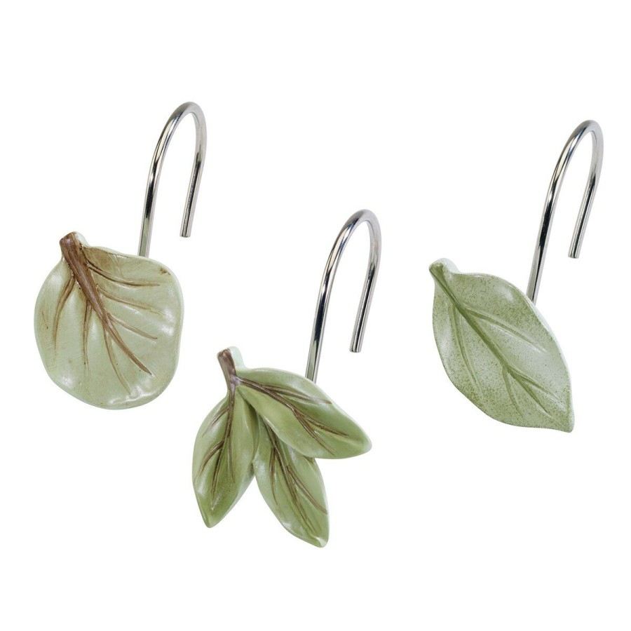 Shower Curtain Hooks * | Wholesale Shower Curtain Hooks Avanti Ombre Leaves Shower Hooks White/Mutli