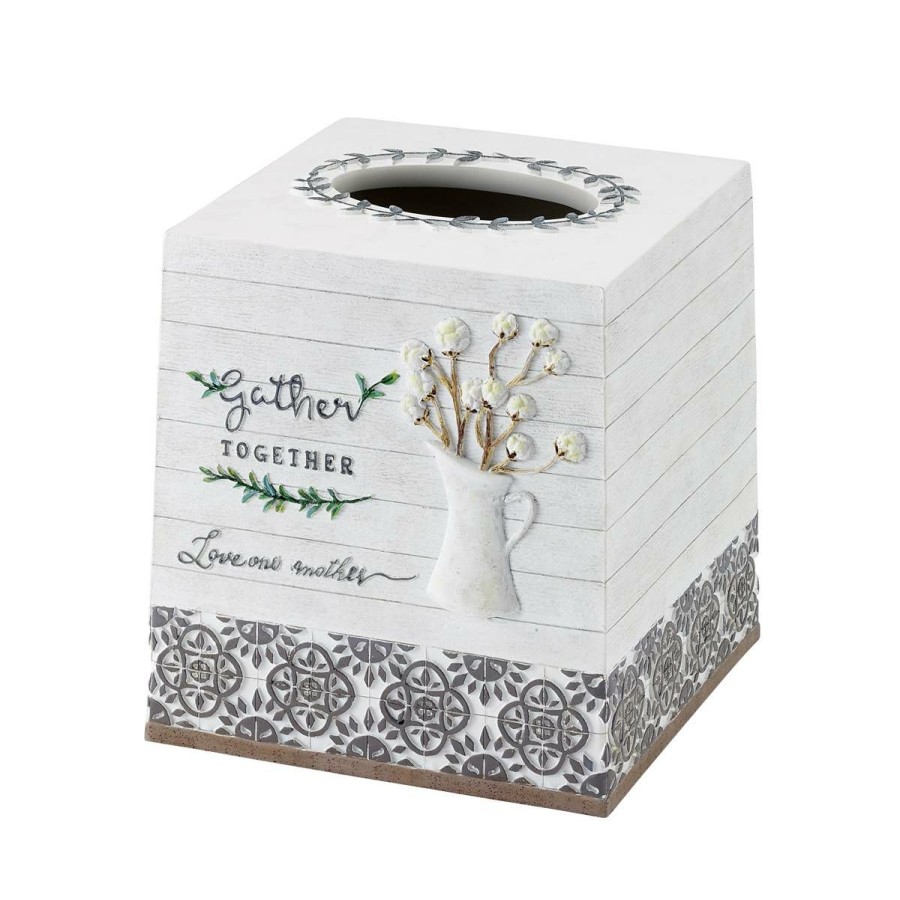 Tissue Box Holders * | Brand New Tissue Box Holders Avanti Modern Farmhouse Tissue Cover White/Multi