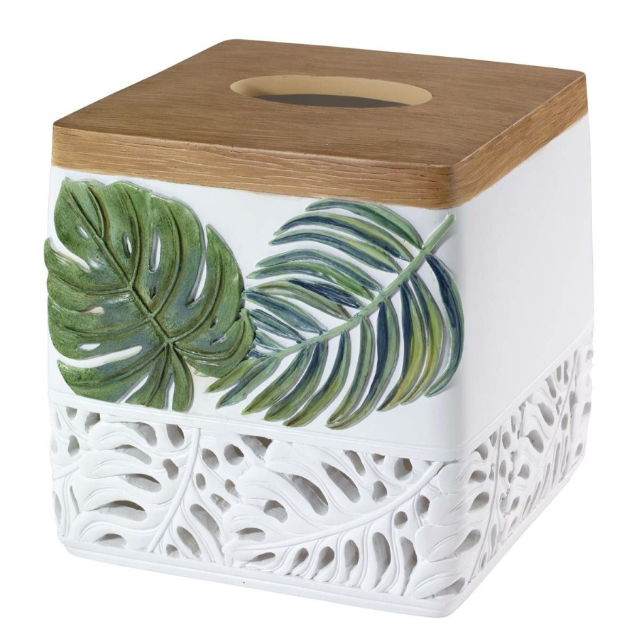 Tissue Box Holders * | Brand New Tissue Box Holders Avanti Viva Palm Tissue Cover Green