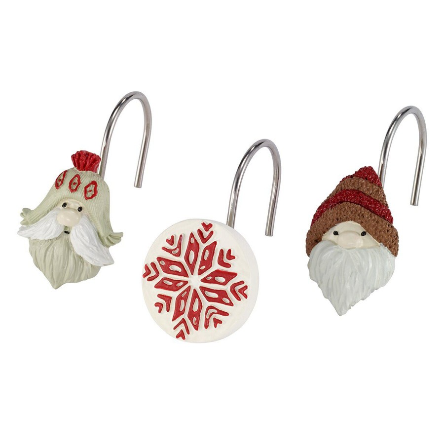 Shower Curtain Hooks * | Discount Avanti Christmas Gnomes Shower Curtain Hooks Ivory/Multi