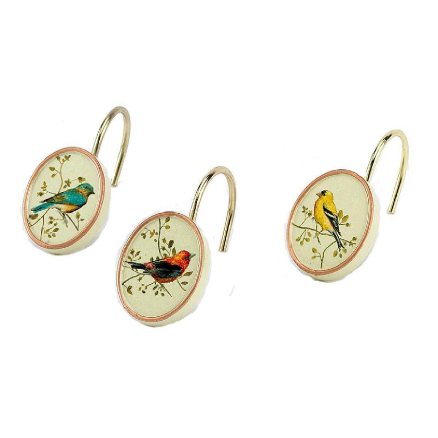 Shower Curtain Hooks * | Budget Avanti Gilded Birds Shower Curtain Hooks Ivory