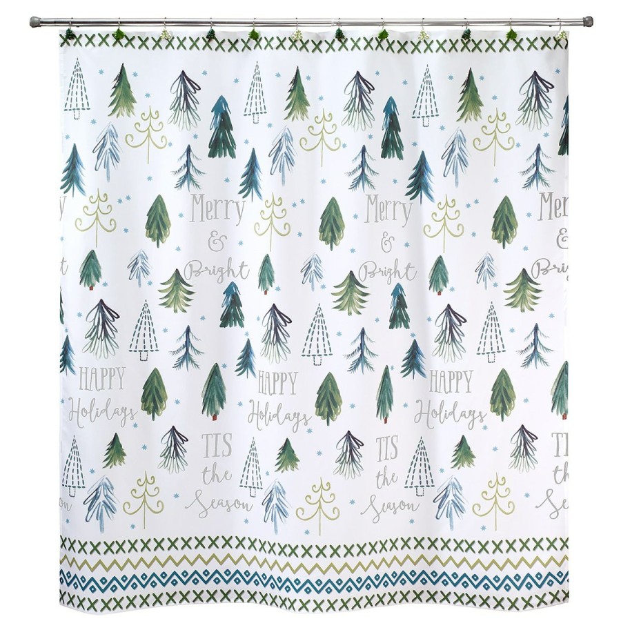 Shower Curtains * | Wholesale Shower Curtains Avanti Christmas Tree Shower Curtain White