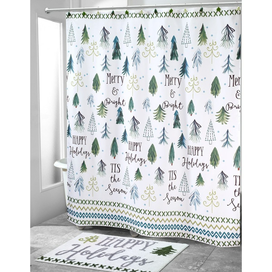 Shower Curtains * | Wholesale Shower Curtains Avanti Christmas Tree Shower Curtain White