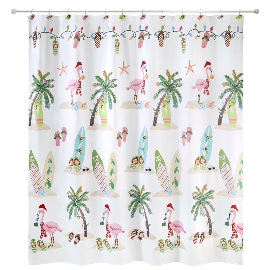 Shower Curtains * | Brand New Shower Curtains Avanti Flamingo Jingle Shower Curtain Multi