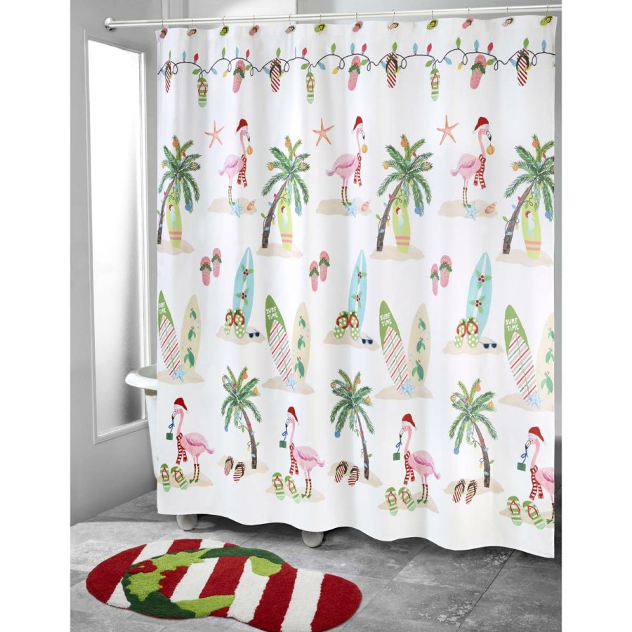 Shower Curtains * | Brand New Shower Curtains Avanti Flamingo Jingle Shower Curtain Multi