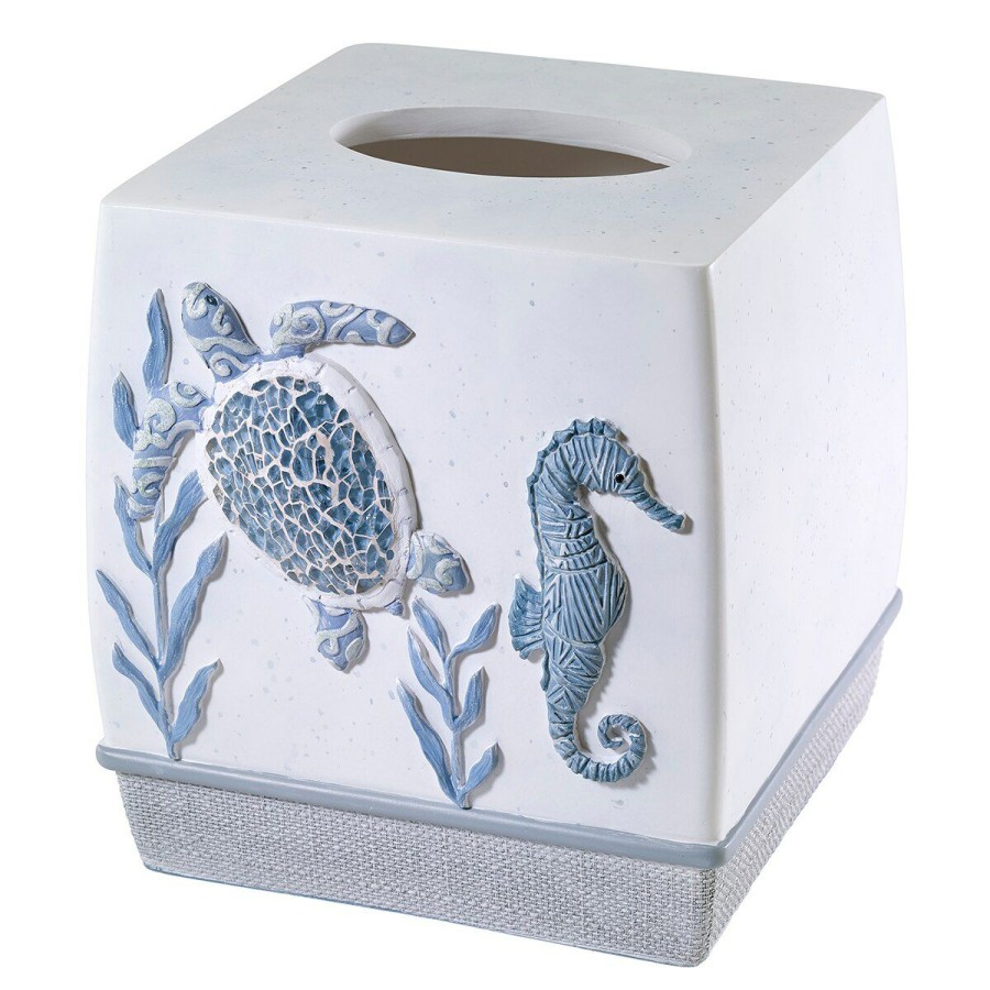 Tissue Box Holders * | Best Sale Tissue Box Holders Avanti Caicos Tissue Cover White/Blue