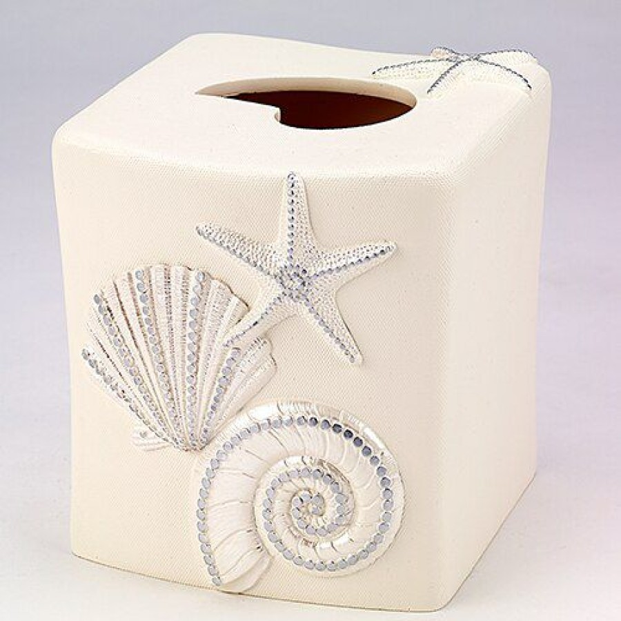 Tissue Box Holders * | Best Sale Tissue Box Holders Avanti Sequin Shells Tissue Cover Ivory