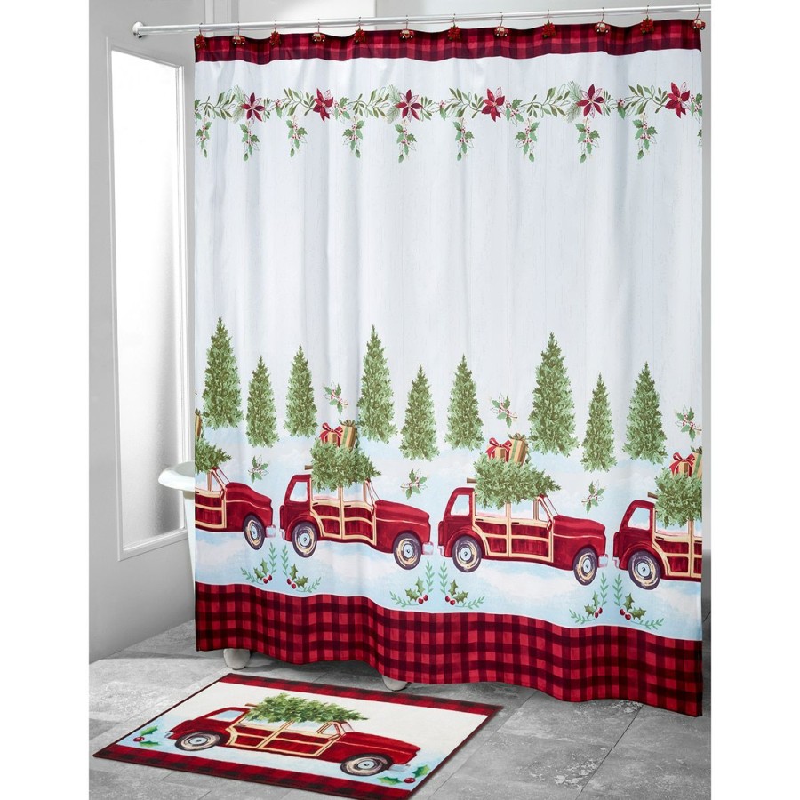 Shower Curtains * | Hot Sale Shower Curtains Avanti Woody Wagon Fabric Shower Curtain Red/White