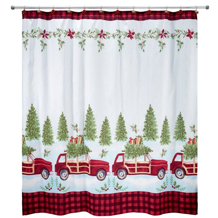 Shower Curtains * | Hot Sale Shower Curtains Avanti Woody Wagon Fabric Shower Curtain Red/White