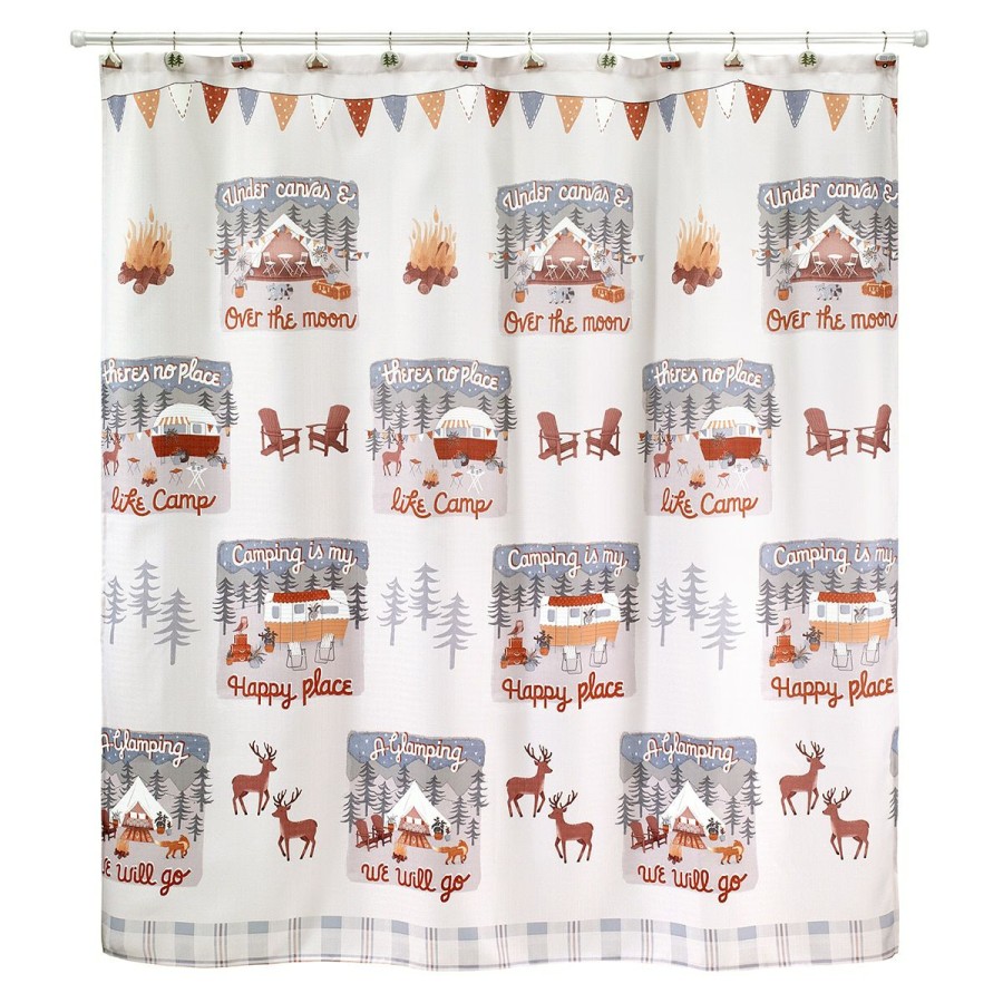 Shower Curtains * | Best Reviews Of Shower Curtains Avanti Gone Glamping Shower Curtain White/Multi