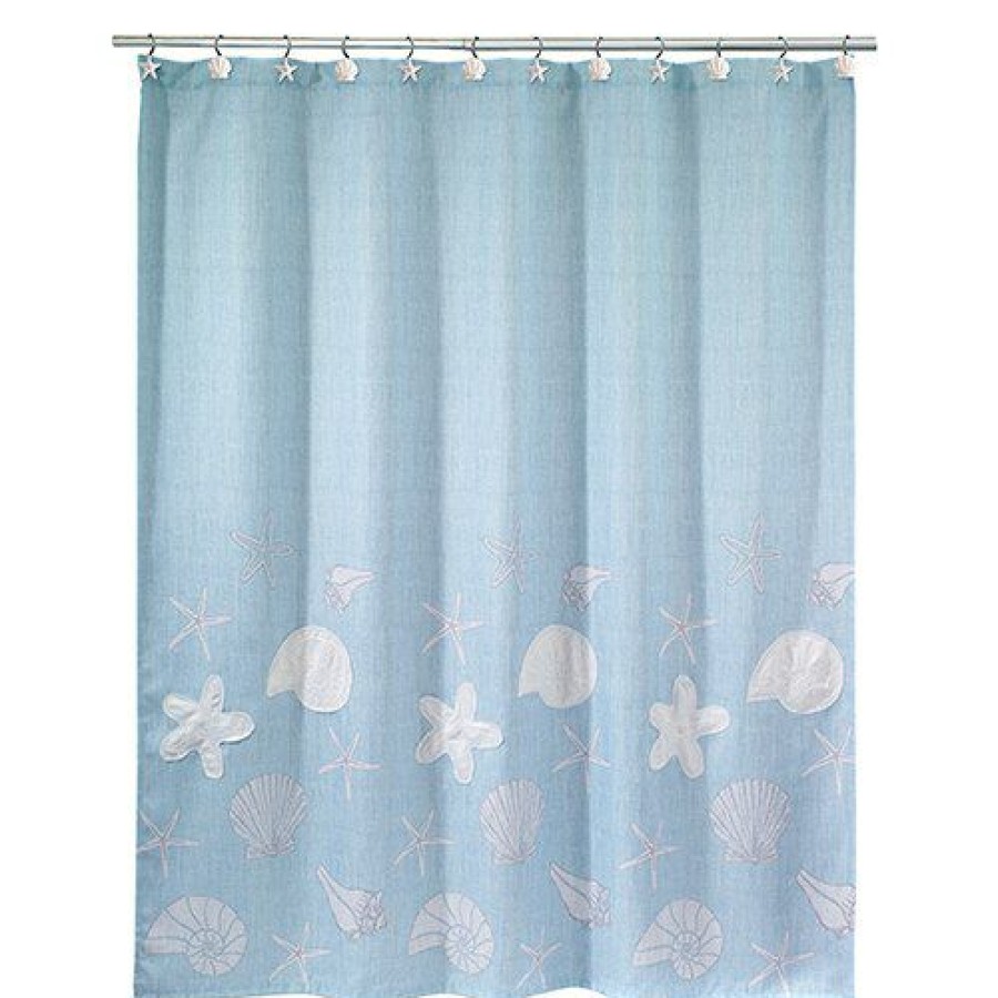 Shower Curtains * | Flash Sale Shower Curtains Avanti Sequin Shells Shower Curtain Blue