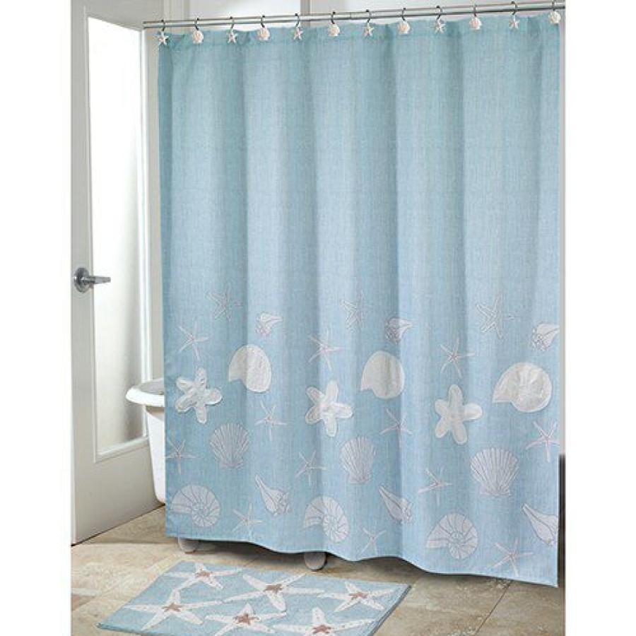 Shower Curtains * | Flash Sale Shower Curtains Avanti Sequin Shells Shower Curtain Blue